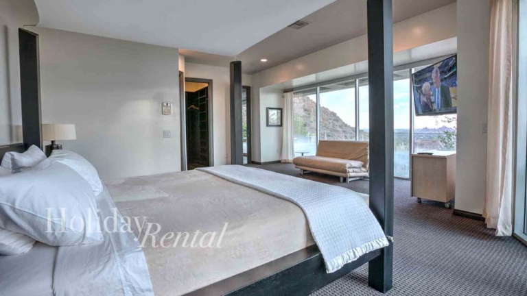 vacation rental bedroom with window views